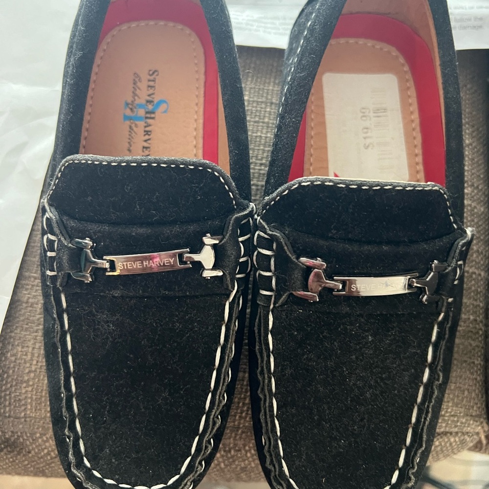 Black Suede Moccasins with Silver Hardware